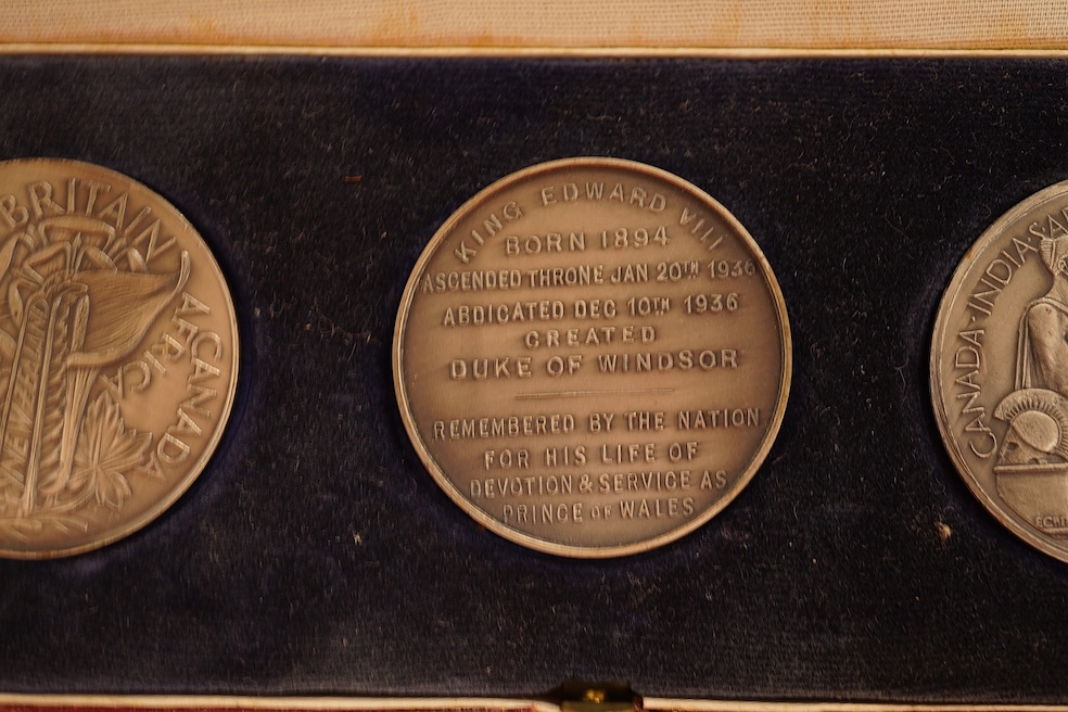 British Royal commemorative Medals, a set of three fantasy medals commemorating the silver jubilee of George V and Mary, coronation of Edward VIII and coronation of George VI and Elizabeth, cased